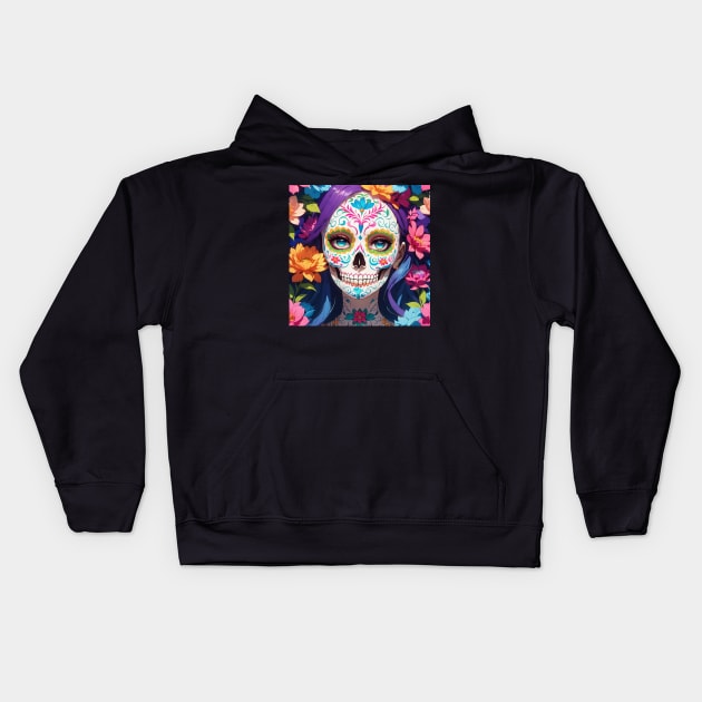 Skull flower cute design Kids Hoodie by nonagobich